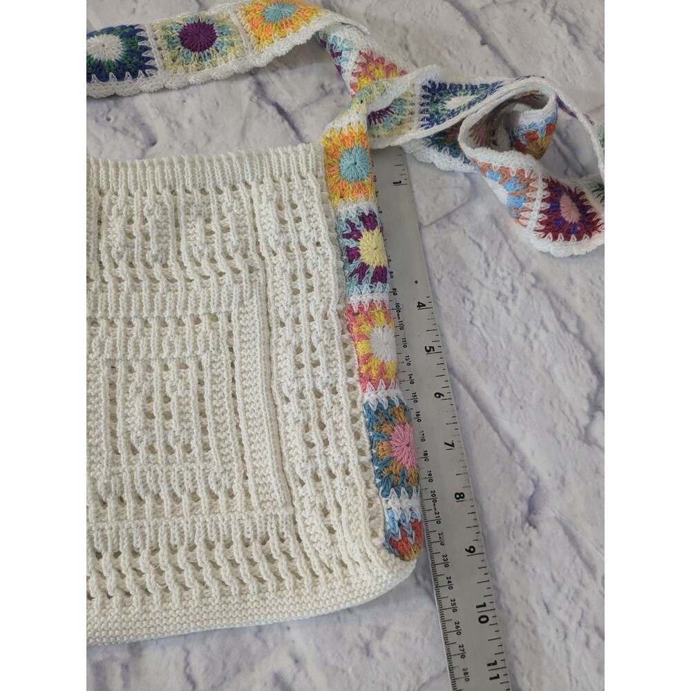 Womens Crochet Granny Square Tote Purse Shoulder Bag - Picture 5 of 6